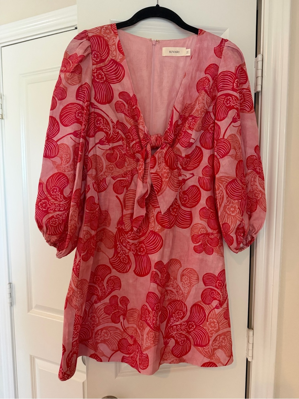 Kivari Pink & Red Floral Tie-Neck Women's  dress
